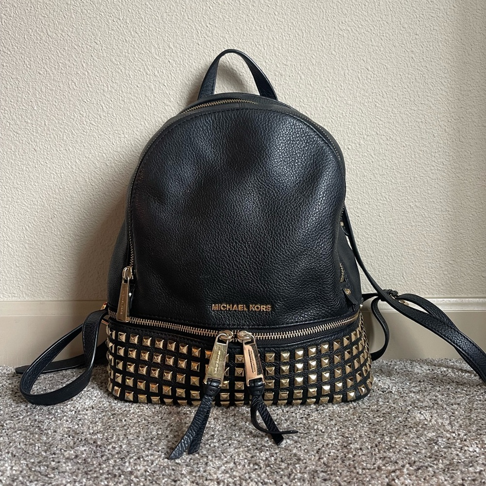 Michael Kors Black and Gold Studded Women's Backpack